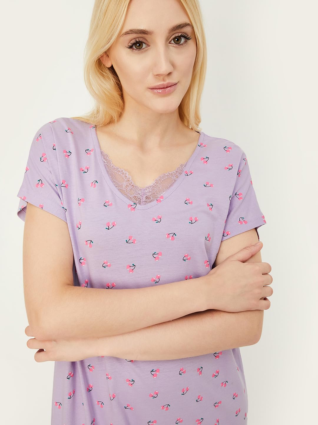 Max Women Cotton Maxi Casual Nightgown (SU24KG11_Lilac_L