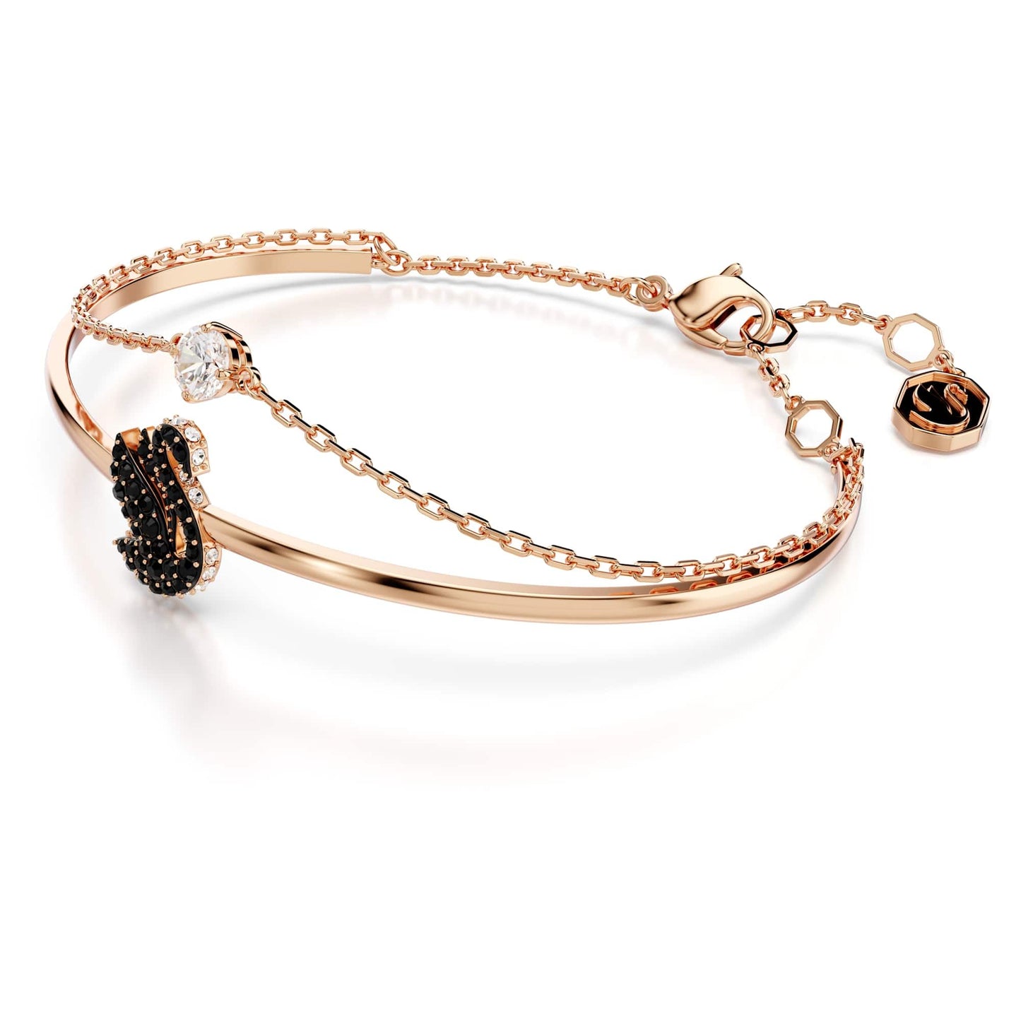 Swarovski Iconic Swan Bangle, Swan, Black, Rose Gold-Tone Plated