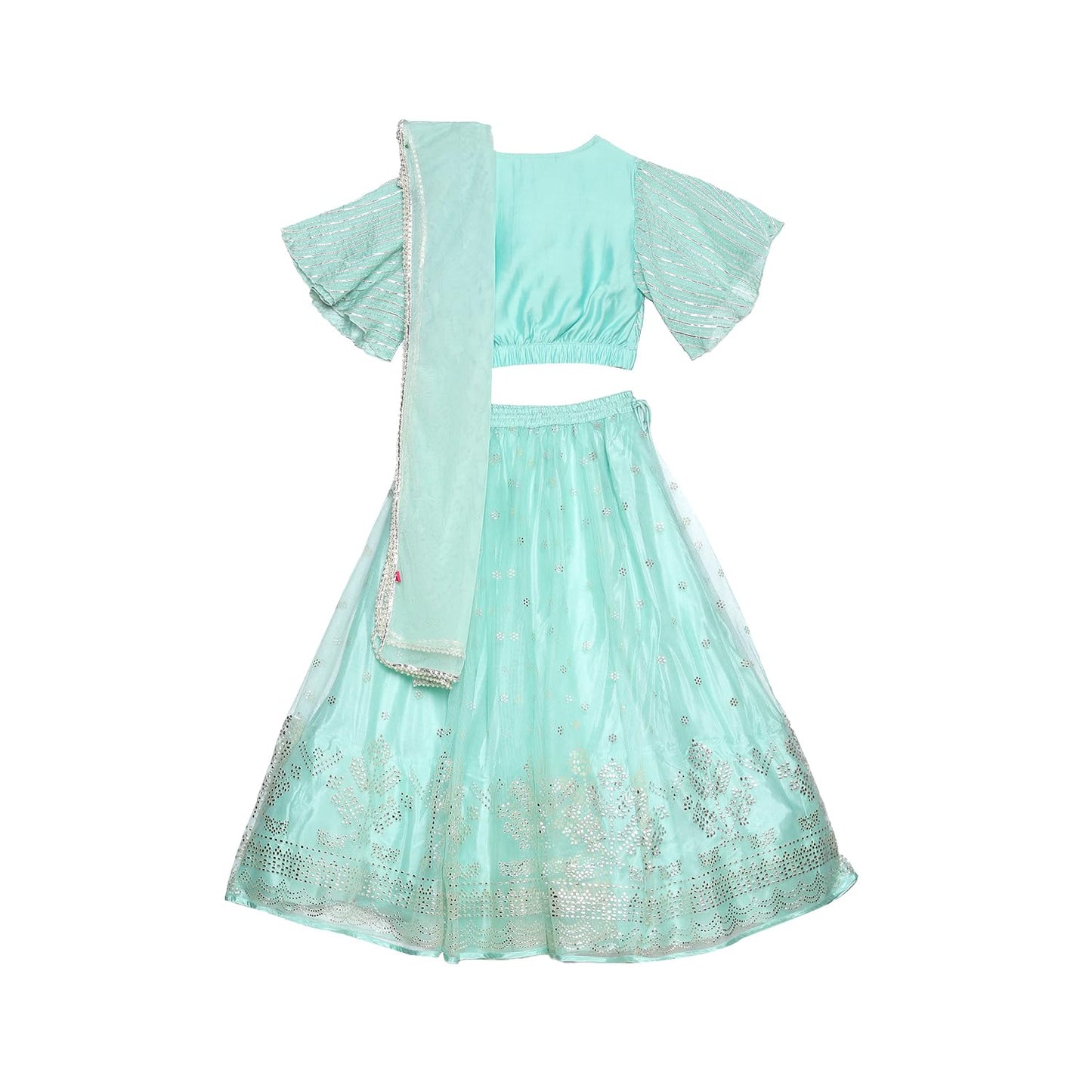 BIBA Girls Solid Polyester Blend Lehenga Set (KW5221_3_Green) (KW5221AW23MNT