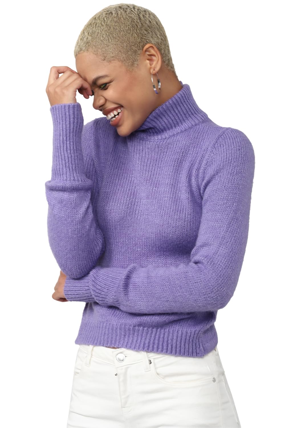 FOREVER 21 Women's Acrylic Turtle Neck Sweater (598146_Purple