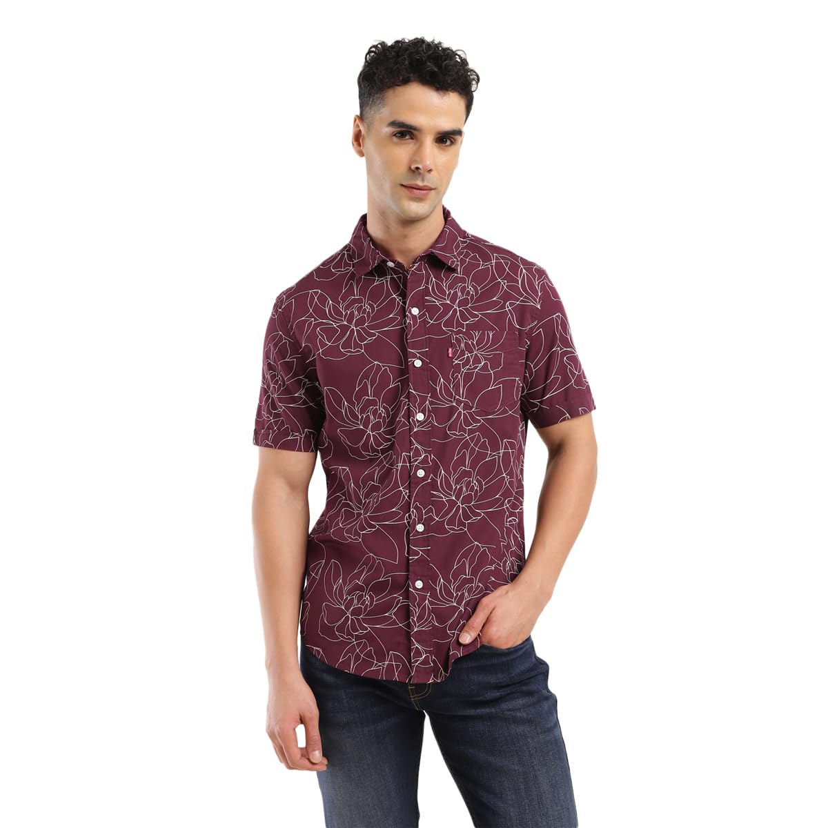 Levi's Men's Cotton Geometric Slim Fit Shirt (32908-0325_Red, Medium