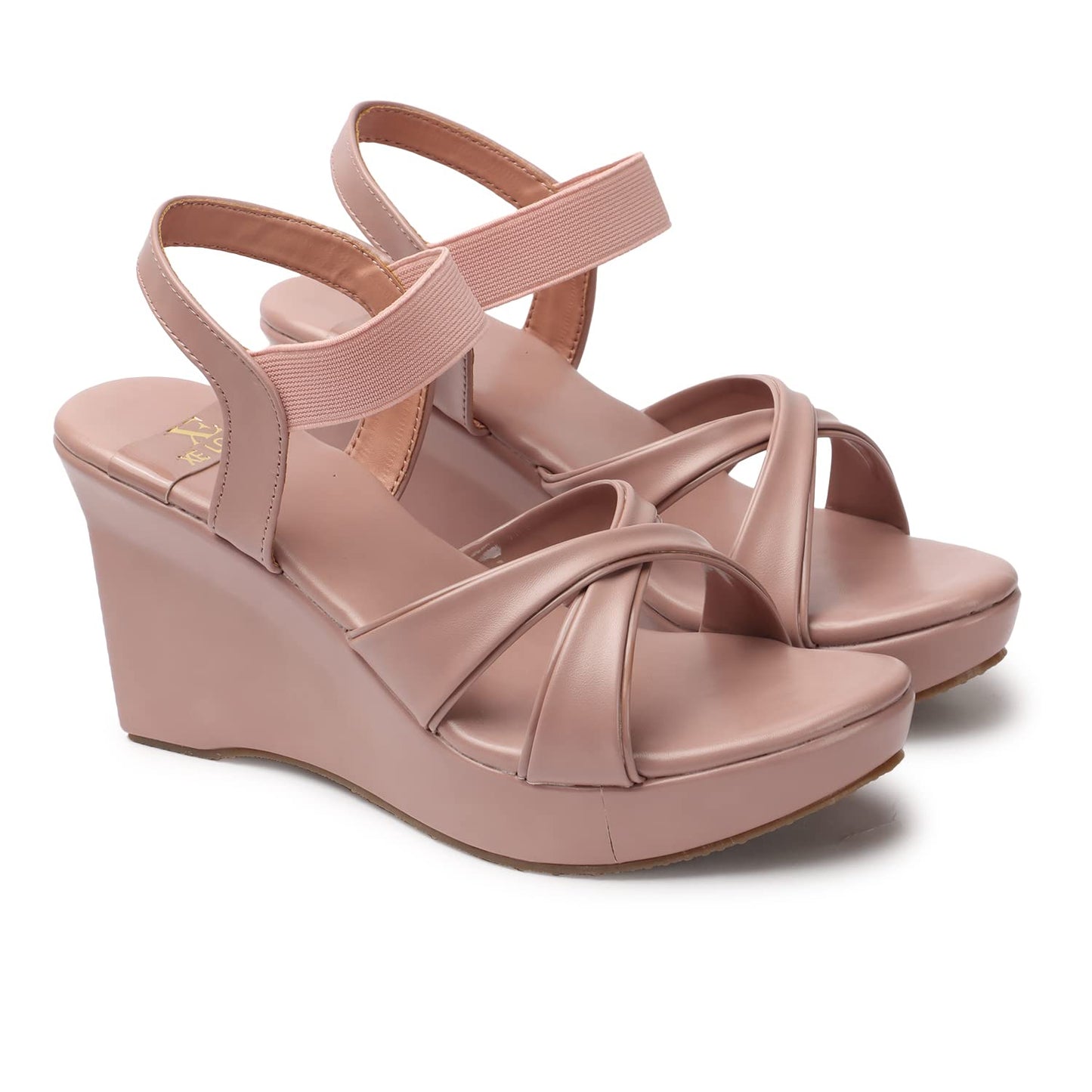 XE Looks Women's Peach Wedge Heel Sandals | Stylish Cross Strap Slip-On Sandals for Girls | Comfortable Cushioned Sole | Open Toe Design | Ideal for Casual