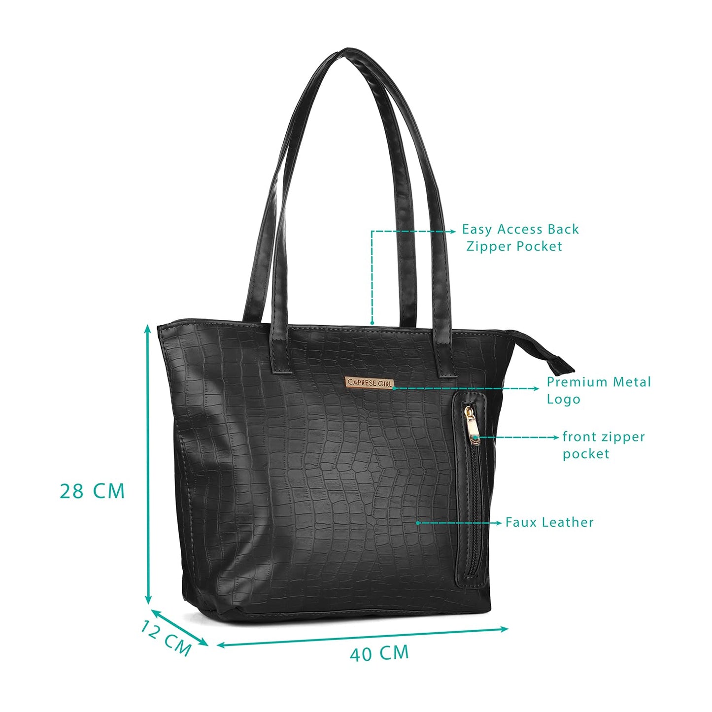 Caprese womens ELIZA T Large BLACK Tote Bag