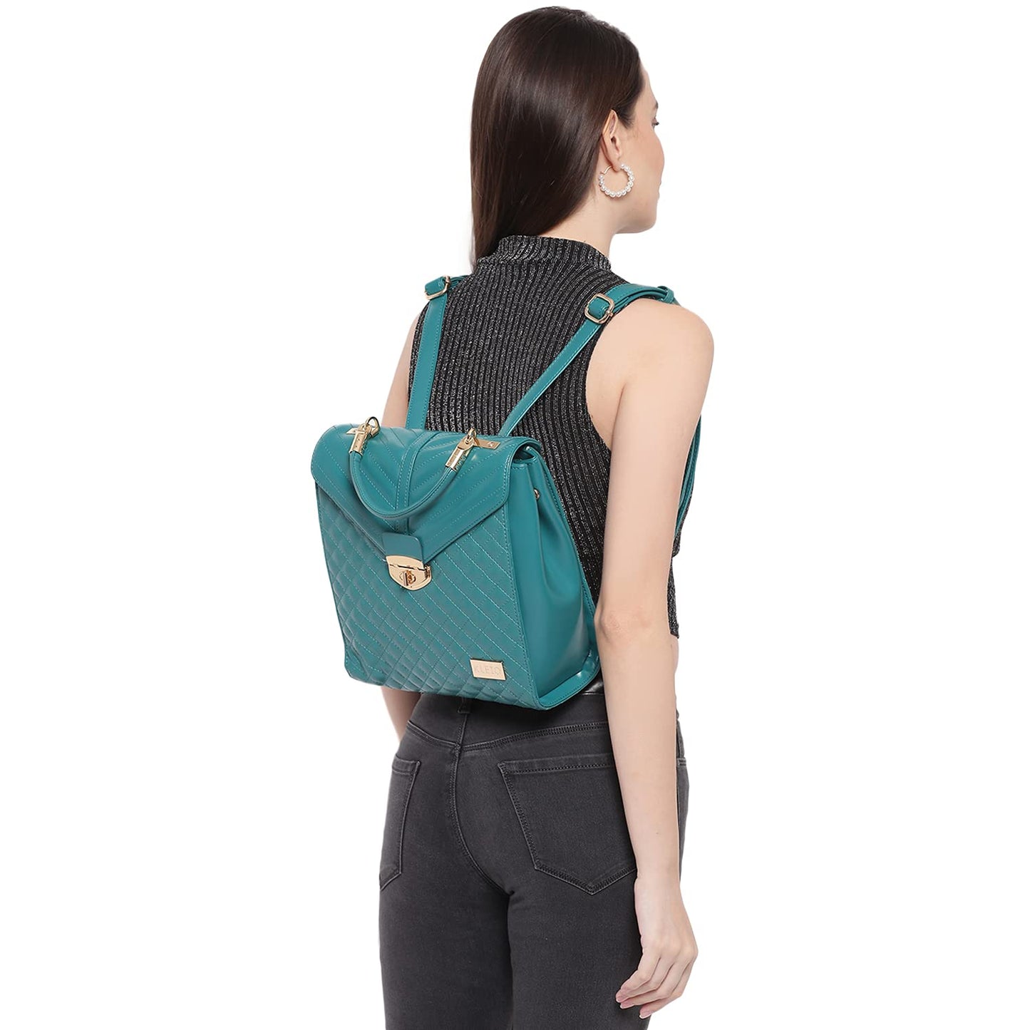 KLEIO Quilted Elegant Unisex Backpack (Olive Green) with Adjustable Shoulder Straps & Small Top Handle | Spacious Bag for Work with Flap and Button Closure & Small interior Pockets