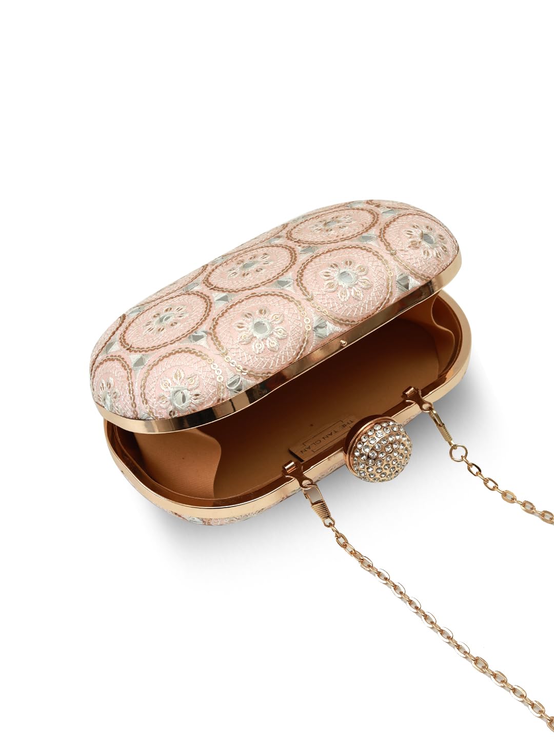 THE TAN CLAN Inaara Oval Clutch for women Purses Luxury Evening Handbags for ladies with Detachable Handle