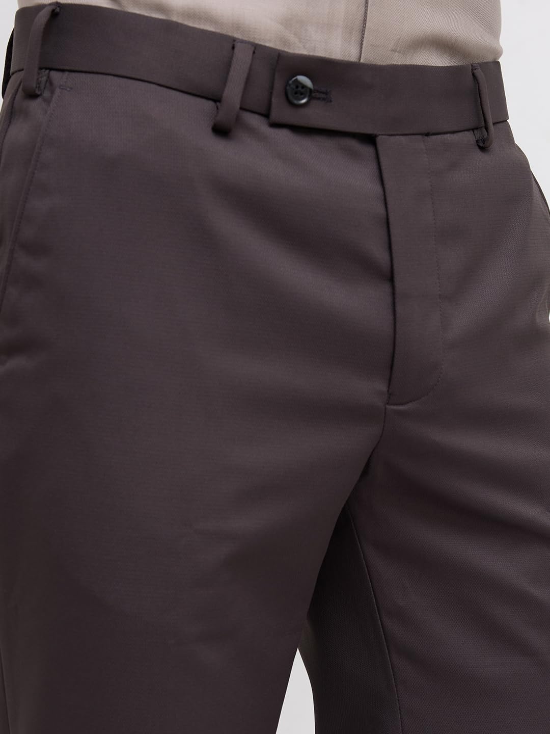 Park Avenue Men Slim Fit Structure Pattern Pure Polyester Flat Front Formal Trouser Dark Grey