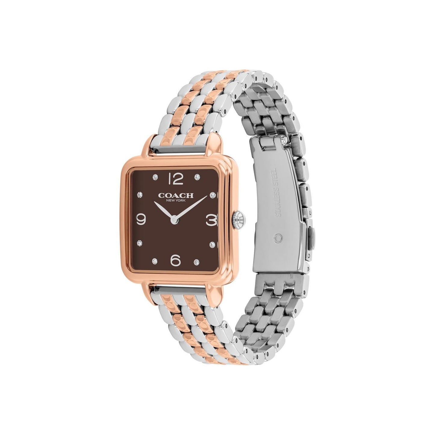 Coach Cass Qtz Basic Slim Coffee Brown Square Dial Women's Watch|Stainless Steel & Ionic Plated Rose Gold Steel Material|Rose Gold Color Band - 14504543