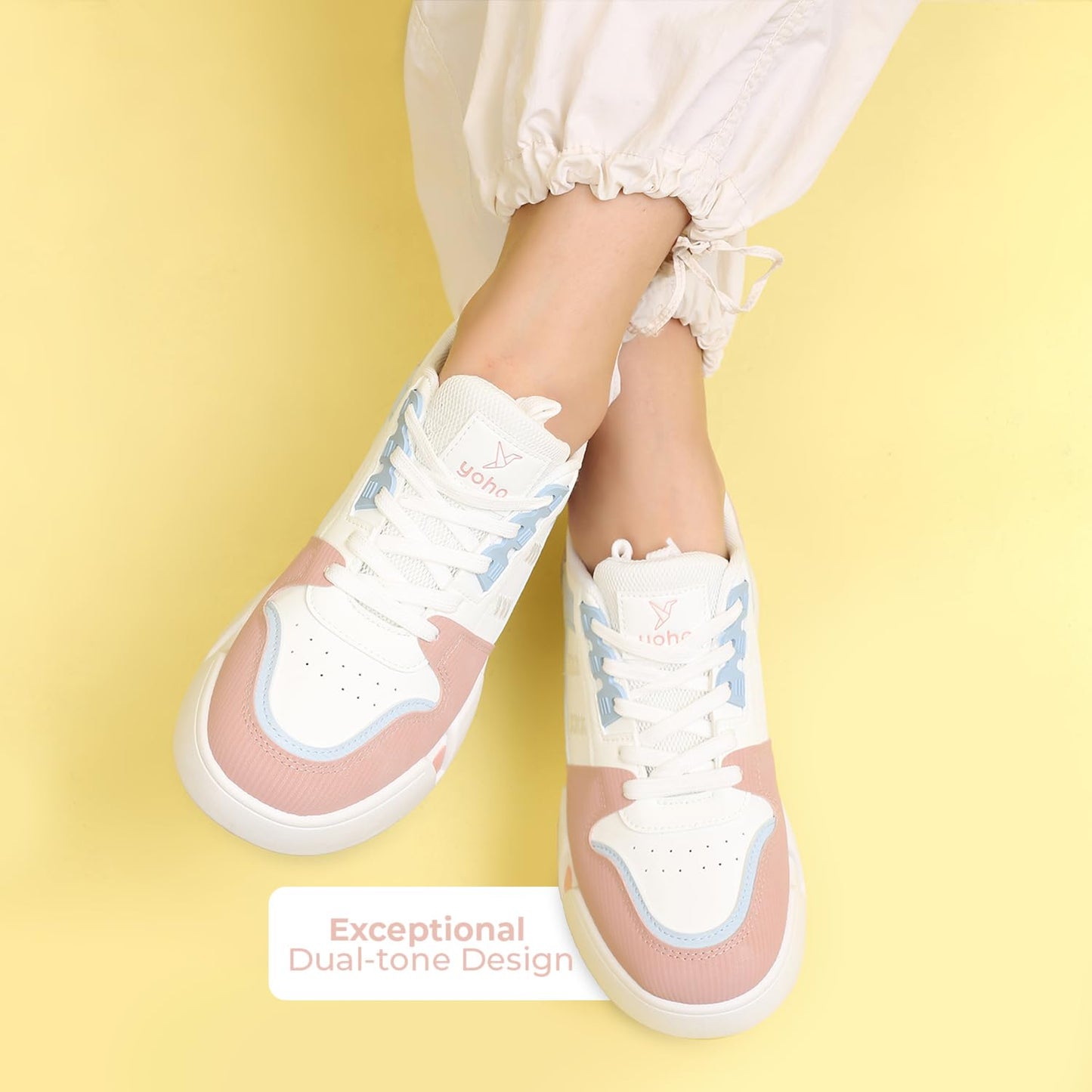 YOHO Lane Women’s Elegant Dual-Tone Premium Casual Sneakers | Pink - UK 8