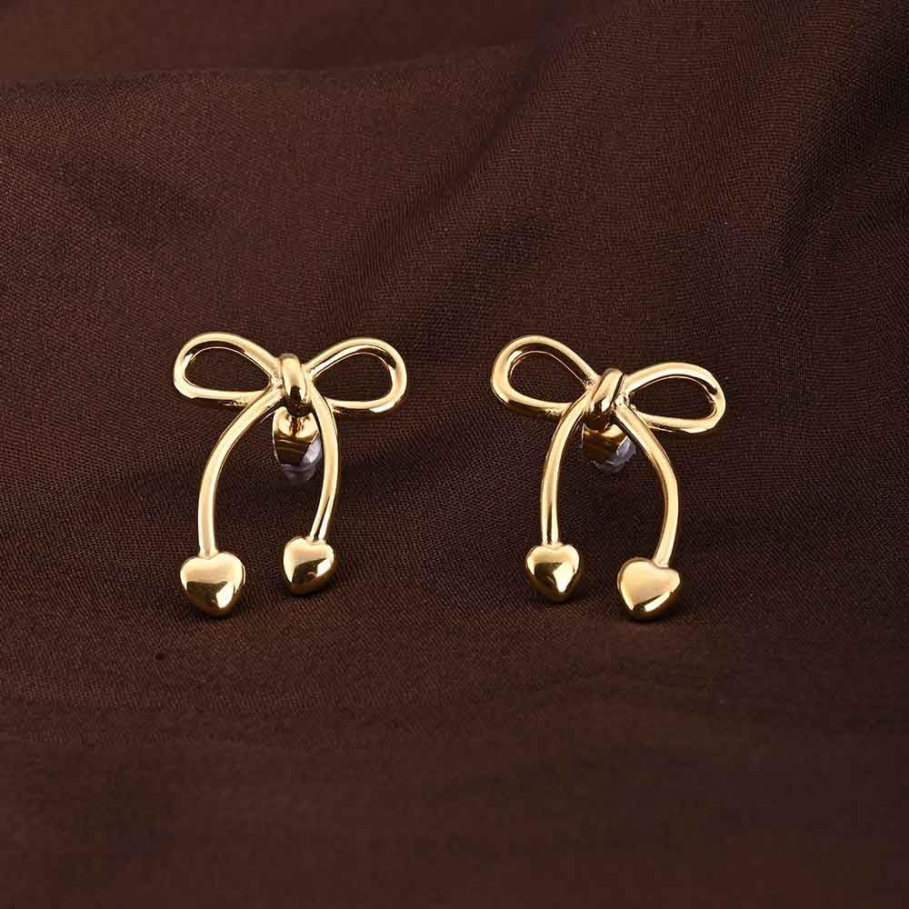 PALMONAS Unique Gold Bow & Heart Drop Earrings for Women - Gold Plated, Waterproof & Anti Tarnish Earrings | Gift For Women & Girls | Durable, Lightweight, & Comfortable Jewellery for Women