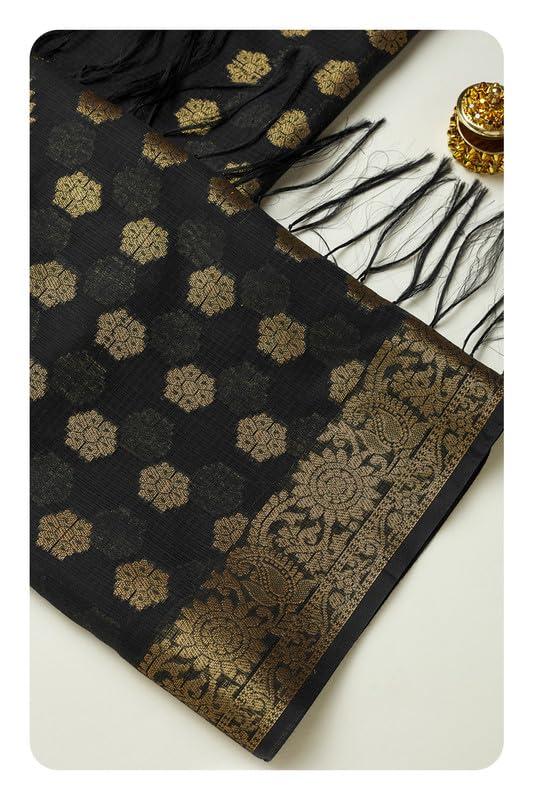 Soch Womens Black Polyester Zari Woven Dupatta