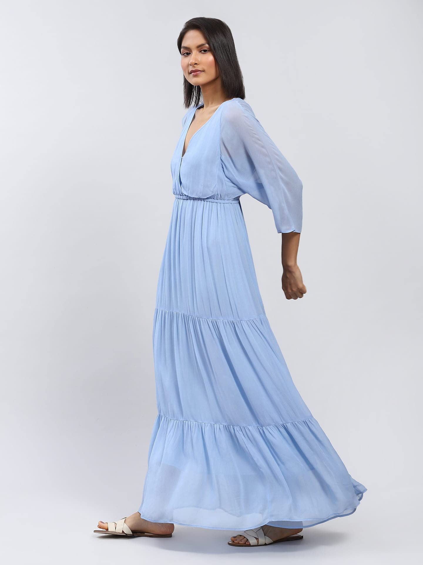 Label RITU KUMAR Powder Blue Maxi Dress with Tiers