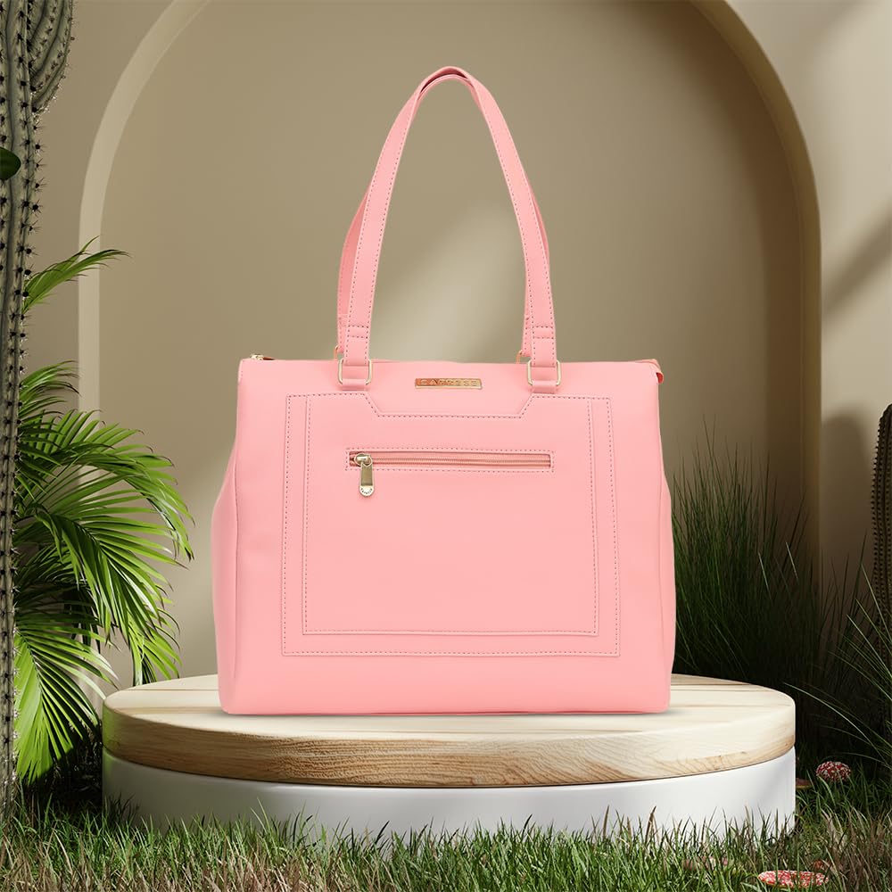 Caprese Ginty Satchel Bag, Medium | Stylish Solid Handbag for Women with Comfortable Flat Handles, Adjustable & Detachable Sling Strap | Secure Zip Closure | Perfect for Casual & Daily Use (Red)