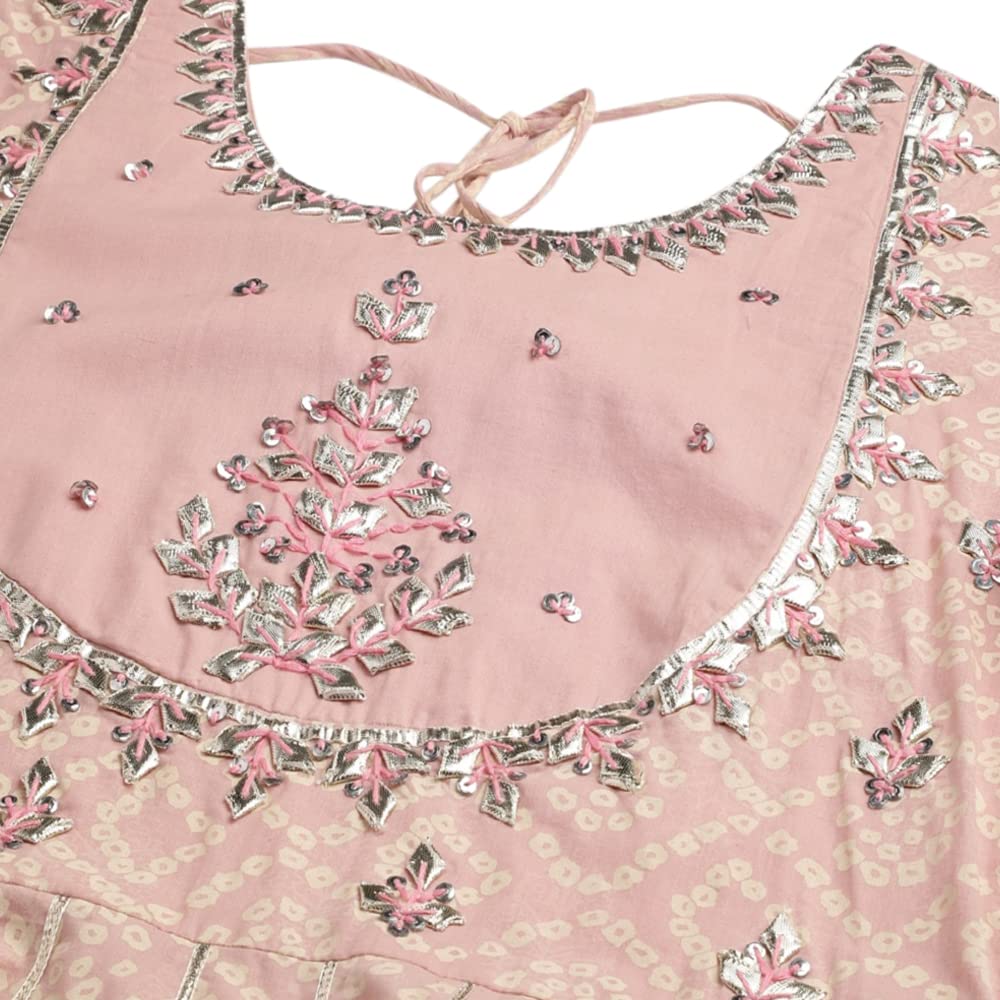 Divena Light Pink Cotton Anarkali Gown Pant set with Net Dupatta