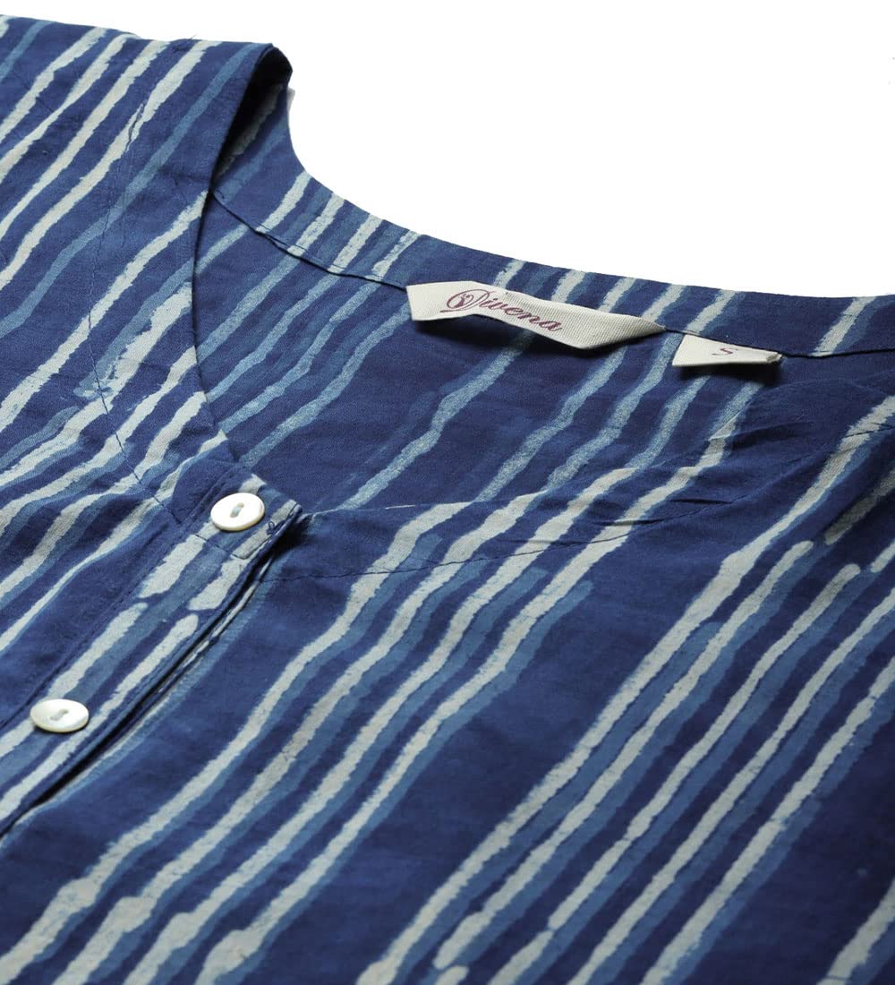 Divena Blue Hand Block Printed Striped Kaftan Dress