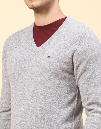 Monte Carlo Lt Grey Mix Solid V Neck Pullover | Warm Woolen Pullover for Men | Soft Comfortable Knitted Winter Wear Sweater for Men's