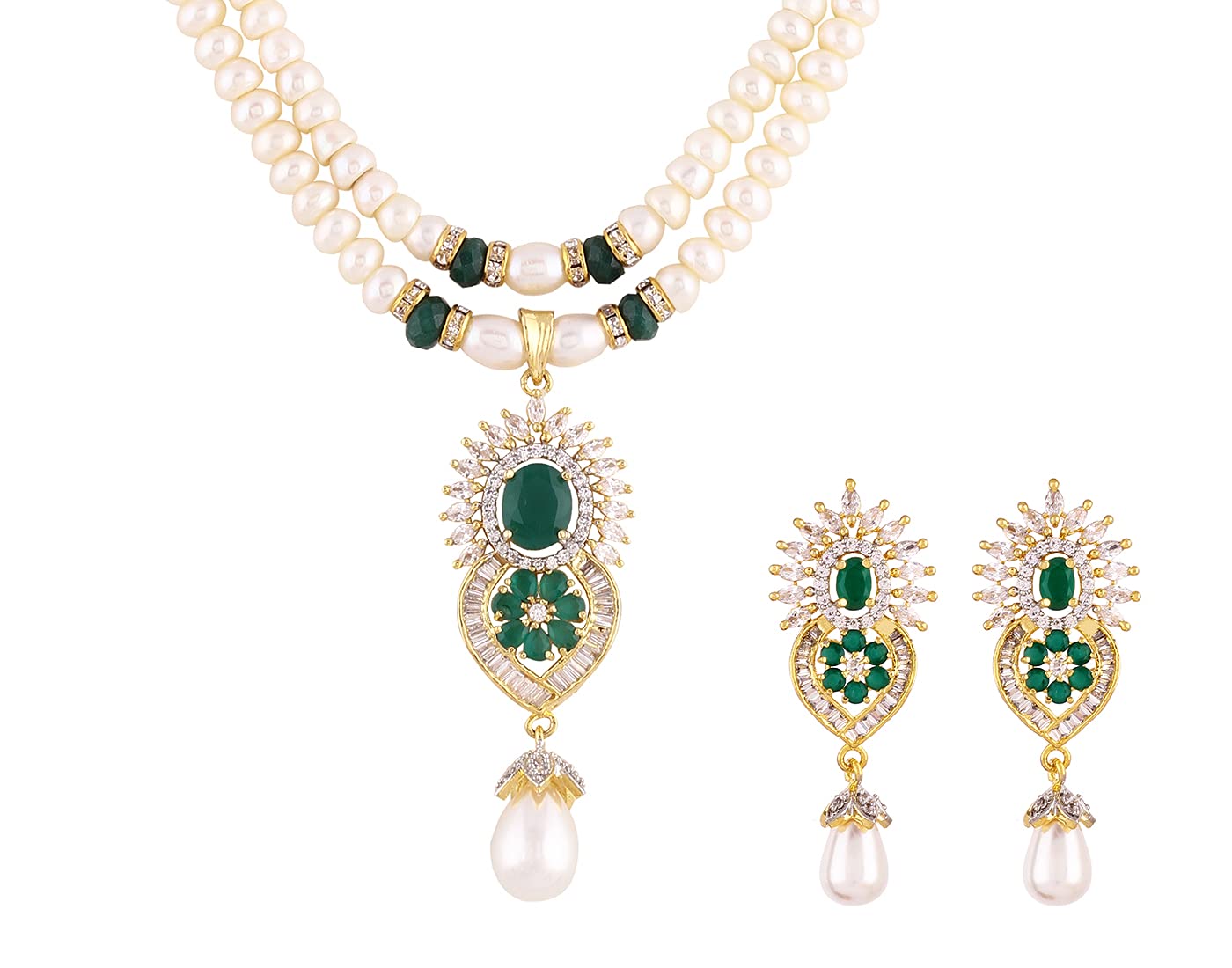 Real Natural Fresh Water Pearls Set For Women Girls (Green)