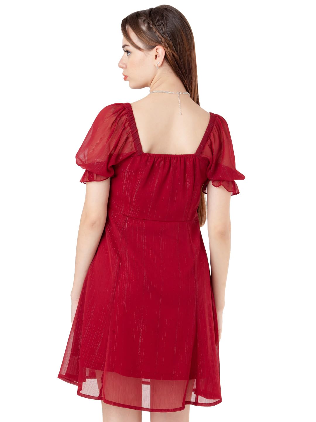 Zink London Women's Maroon Solid Regular Short Dress