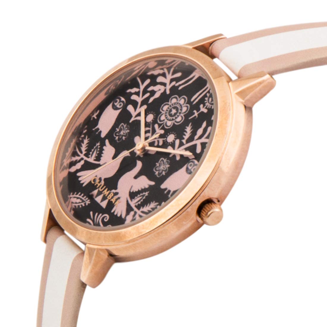 TEAL BY CHUMBAK Round Dial Analog Watch for Women,Floral Birds Collection, Printed Vegan Leather Strap,Gifts for Women/Girls/Ladies,Stylish Fashion Watch for Casual/Work - Pink