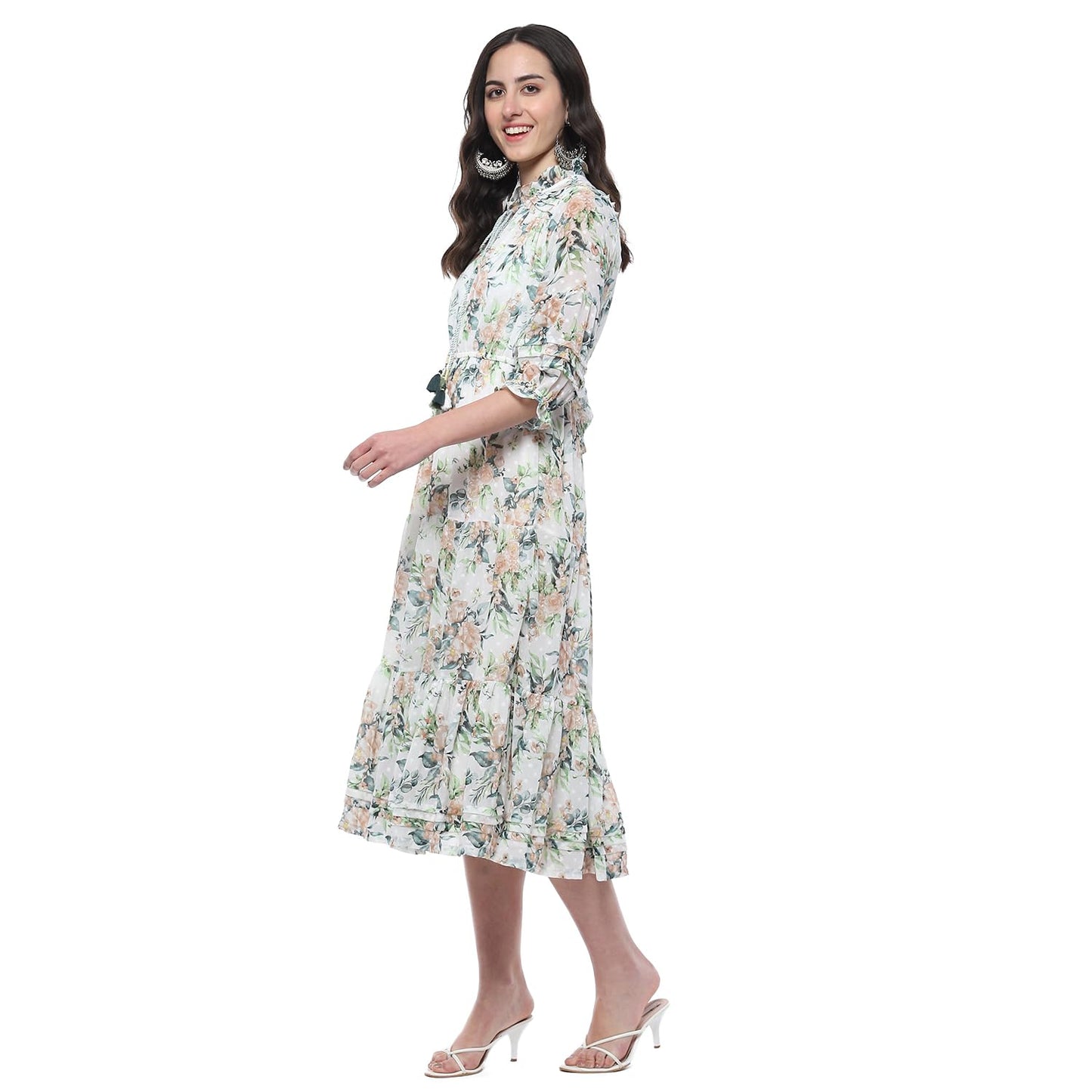 BIBA Women Printed Tired_Dress Mix and Match(Casual DRESSES2462_White_36)