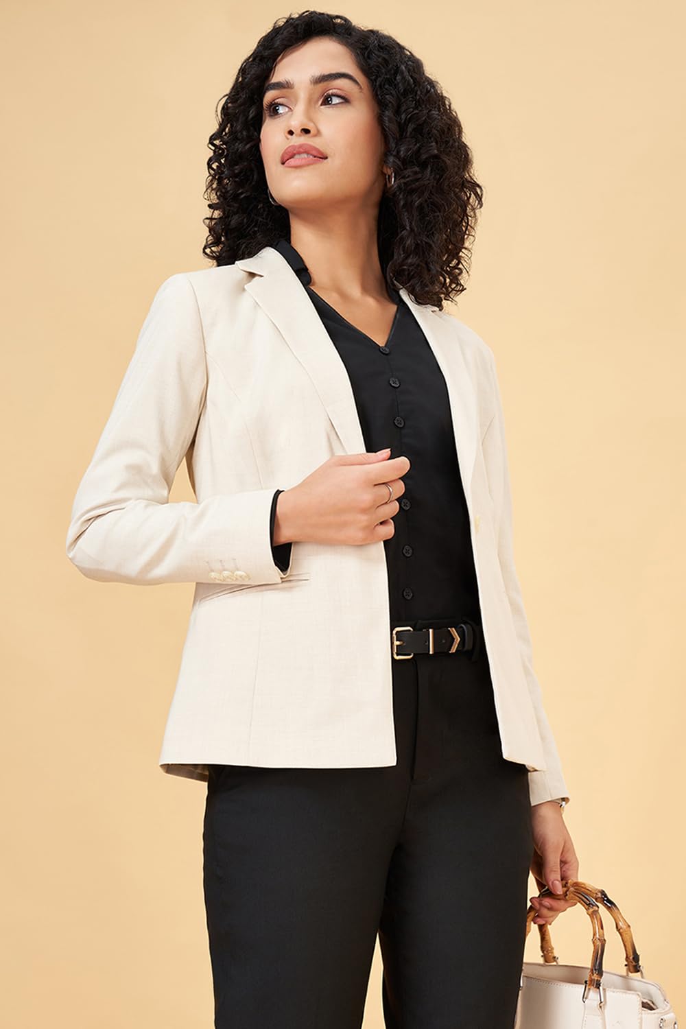 Annabelle by Pantaloons Women's Classic Blazer (110154665001_Pumice Stone