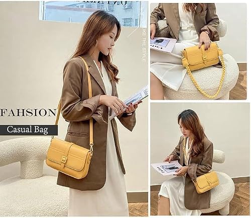 SIBY PU Leather Shoulder Sling Bag for Women- Versatile Crossbody Purse with Detachable Strap, Travel Outdoor Mini Bag-YELLOW