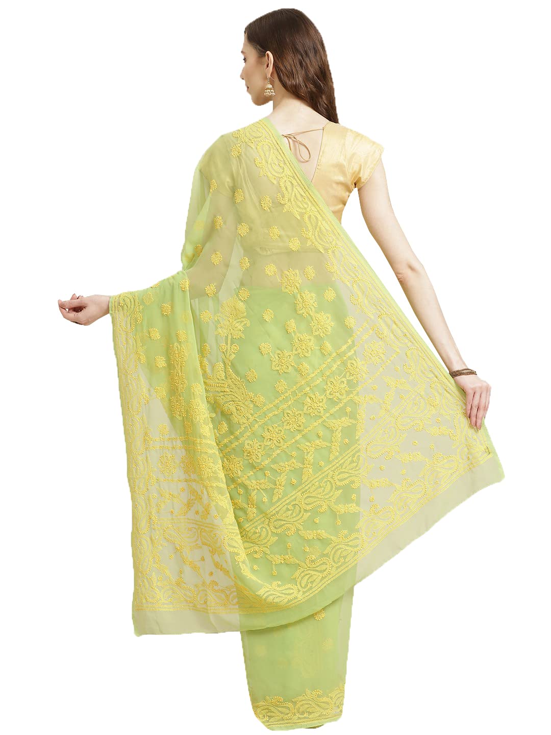 Ada Women's Hand Embroidered Faux Georgette Lucknow Chikankari Saree with Unstitched Blouse Piece A311198 Green