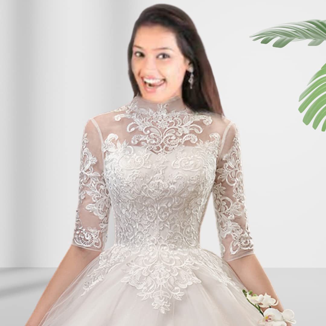 GOWNLINK Christian and Catholic Bridal High Neck Wedding Gown GLTD39B India White (Small)
