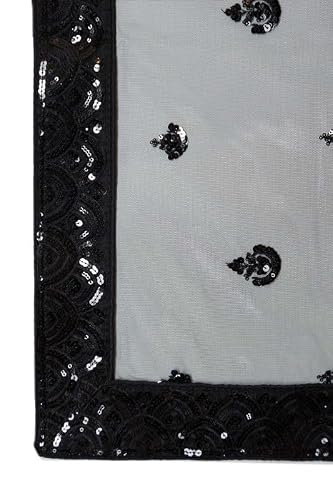 Soch Womens Black Net All-Over Sequin Embellished Unstitched Lehenga Set with Belt