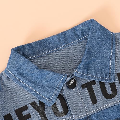 Hopscotch Boys Blue Short Sleeves 2-Pc Bold Text Denim Shorts Set For Ages (2-3 Years)