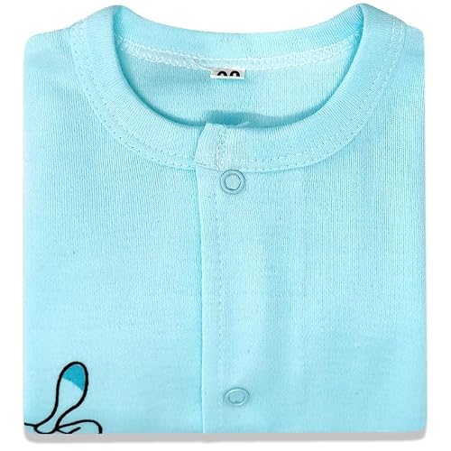 MOONCHARM Cute cat printed round neck front open romper with for baby boy and girls which is made with soft pure hosiery cotton pack of 1 Blue Colour