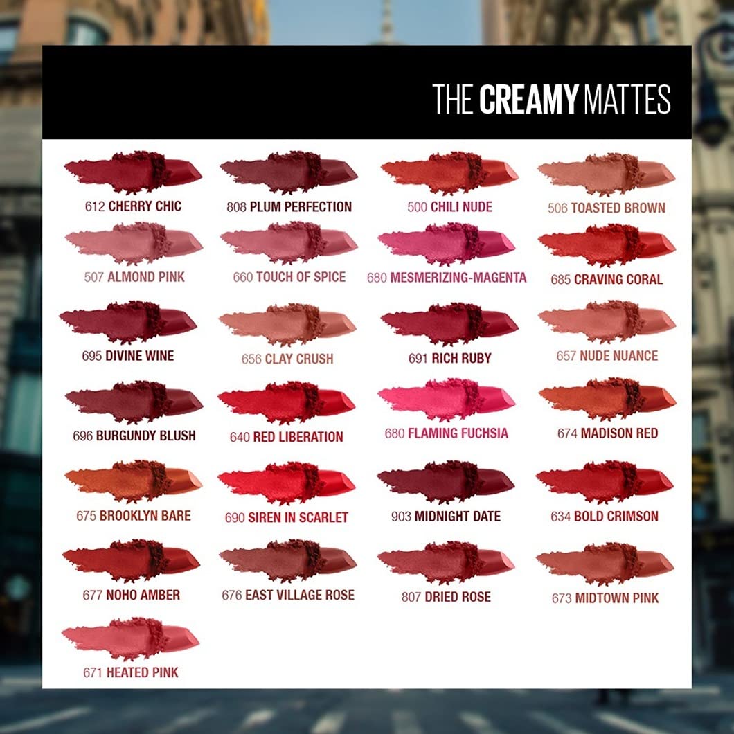 Maybelline New York Color Sensational Creamy Matte Lipstick, 808 Plum Perfection, 3.9g.