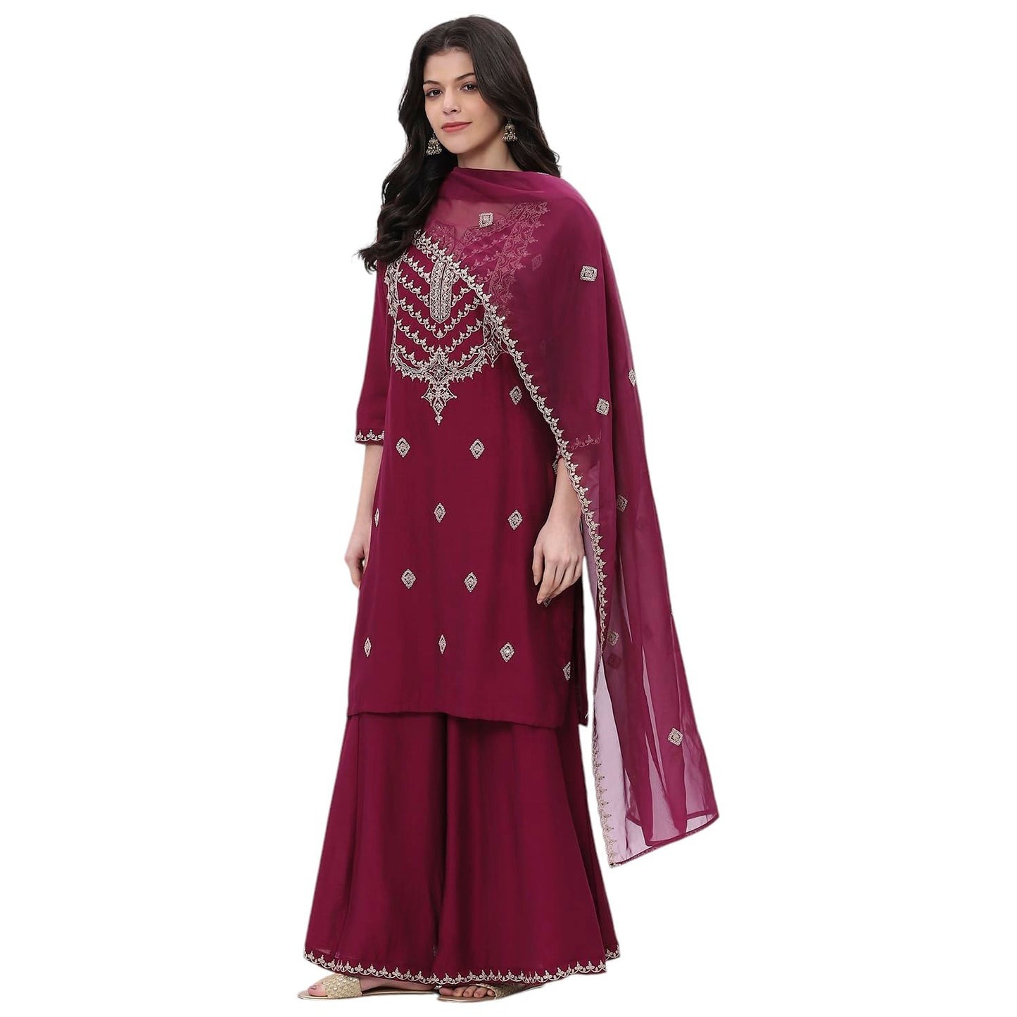 Rangriti Women's Viscose Blend Kurta Set (FSGLM20728SS25WNE_Wine