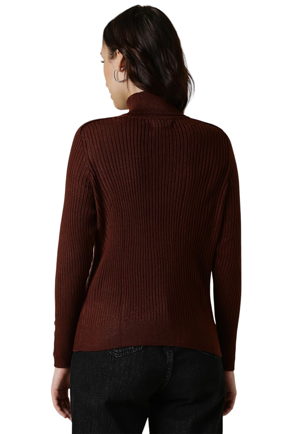 Allen Solly Women Brown Stripe Turtle Neck Casual Sweater
