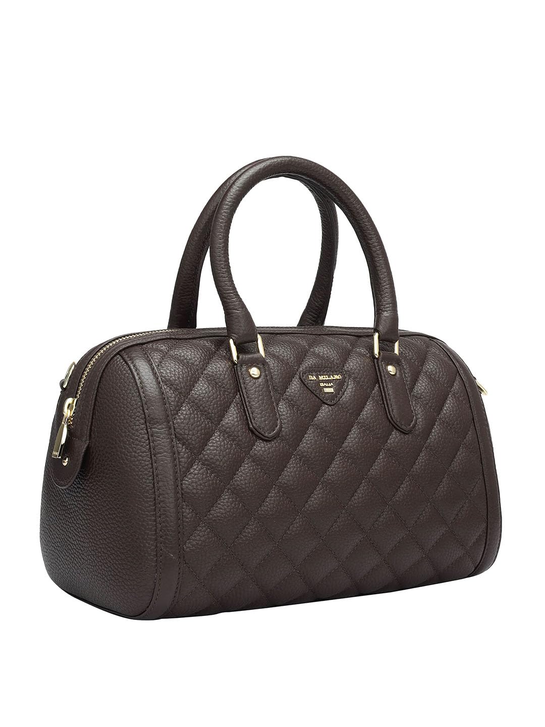 Da Milano Womens Genuine Leather Brown Satchel (7048OL) (Medium)