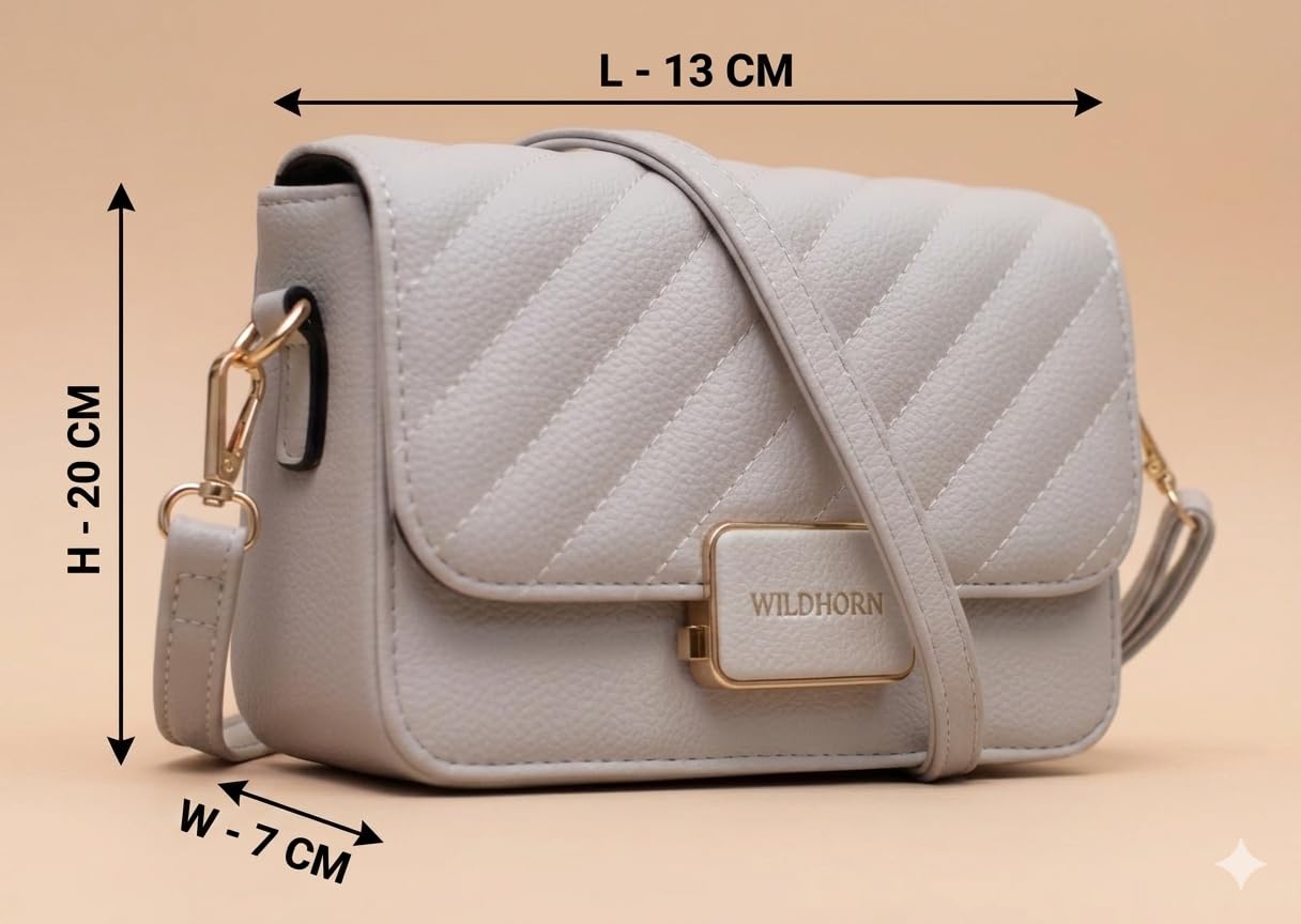 WildHorn Vegan Leather Women’s Crossbody Sling Bag | Ladies Quilted Purse Handbag | Gift for Women (Grey)