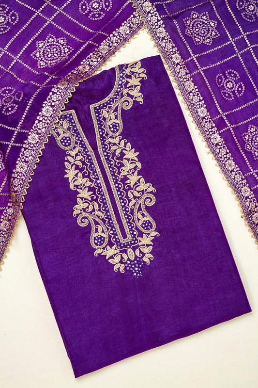 Soch Womens Purple Silk Blend Embroidered Unstitch Dress Material With Mirror Work