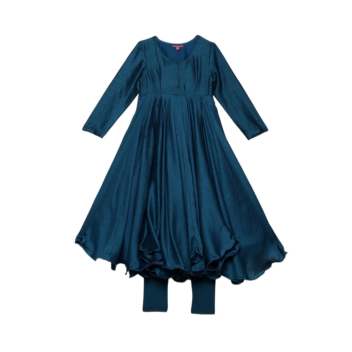 BIBA Girl's Polyester Blend Kurta, Churidar, Dupatta, Jacket (KWNTBLO6188AW24TEAL_Teal
