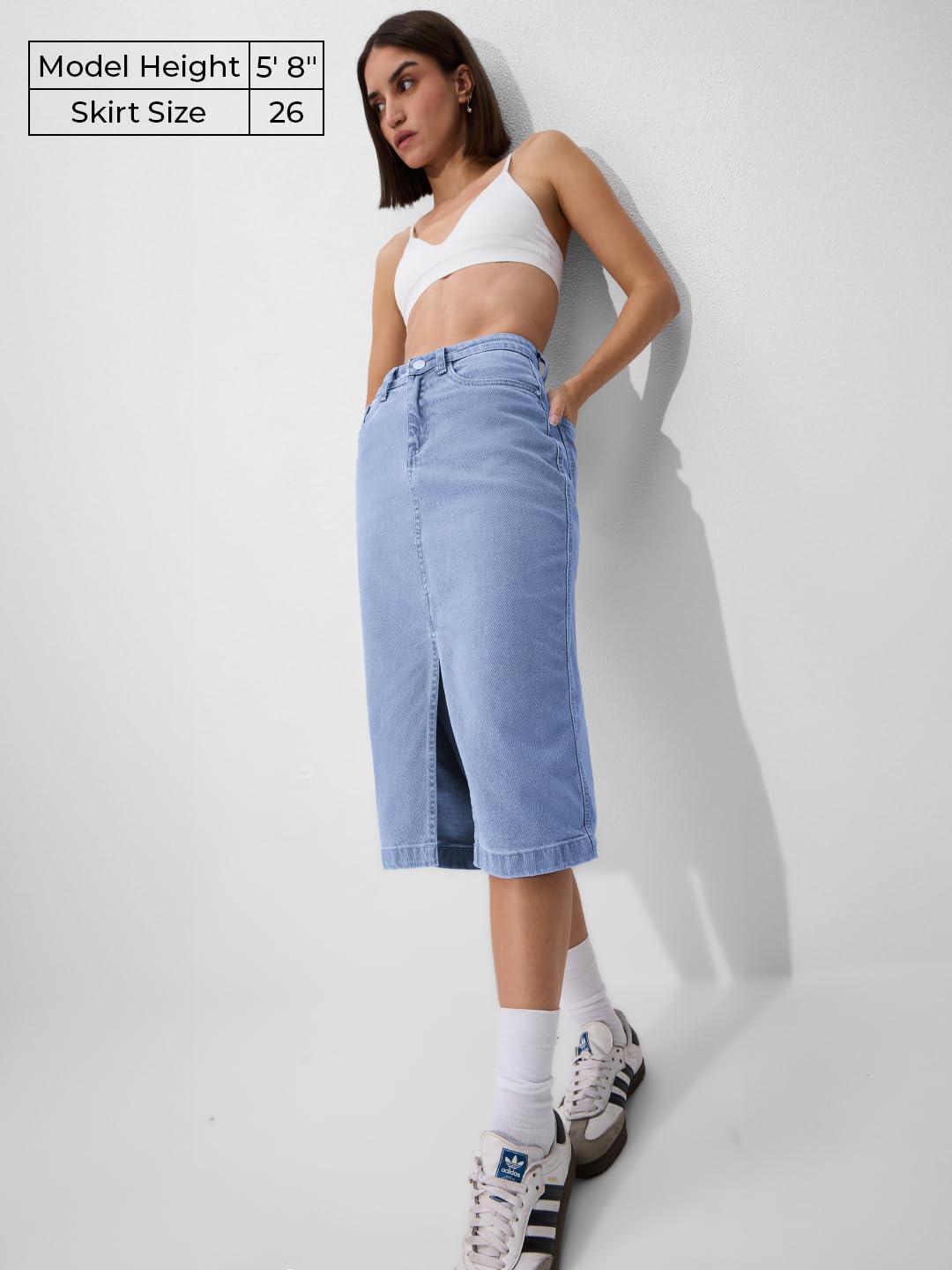 The Souled Store Denim Skirt: Mid Blue Women and Girls Solid Cotton Mini Skirts