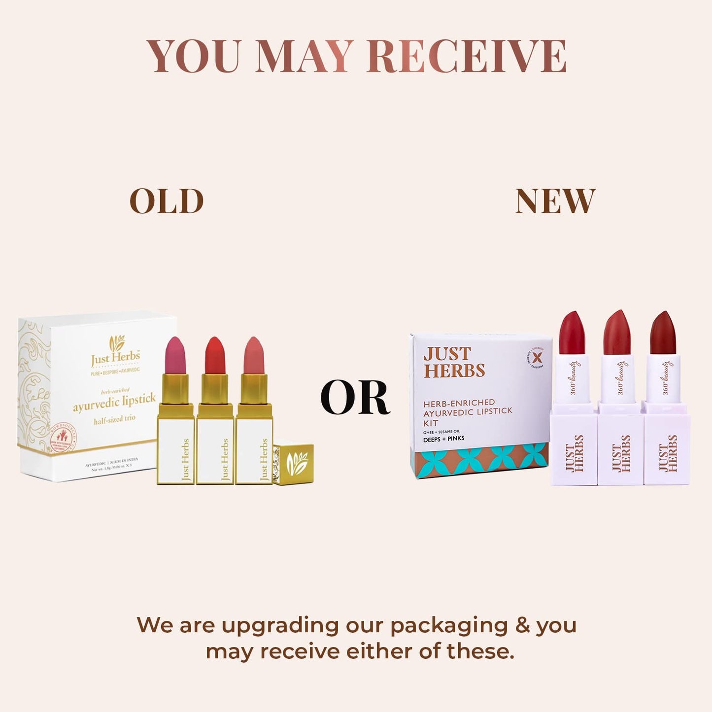 Just Herbs Ayurvedic Creamy Matte Half-Size Lipstick Kit - Peachy Pink, Burnt Red & Peachy Coral (1.8gm x 3)