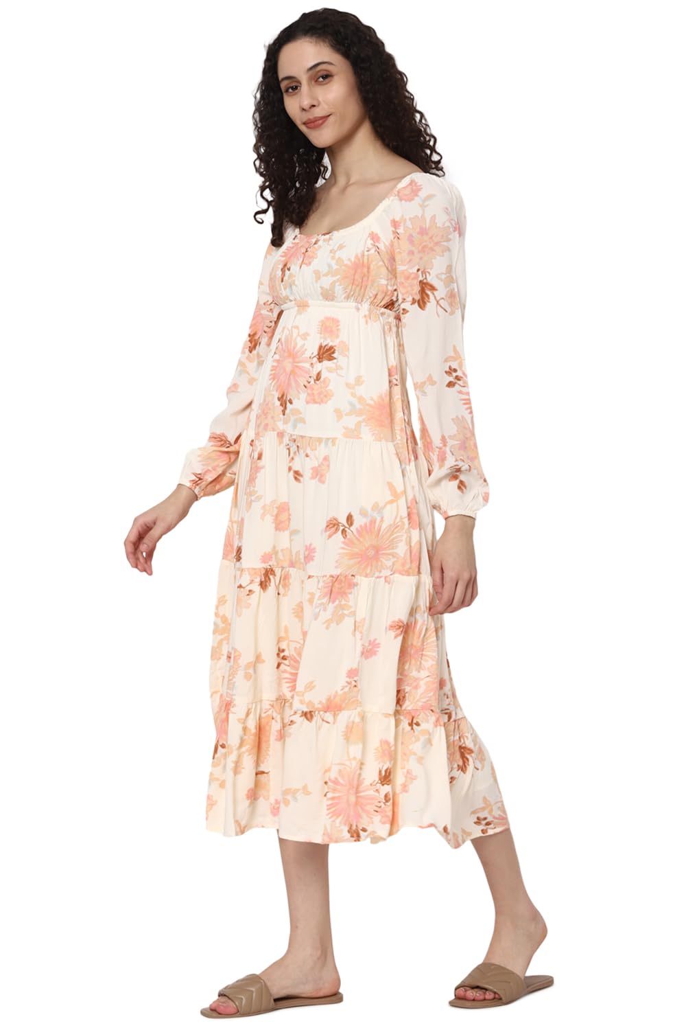 American Eagle Women's Viscose A-Line Midi Dress (WEC0397364106_Cream