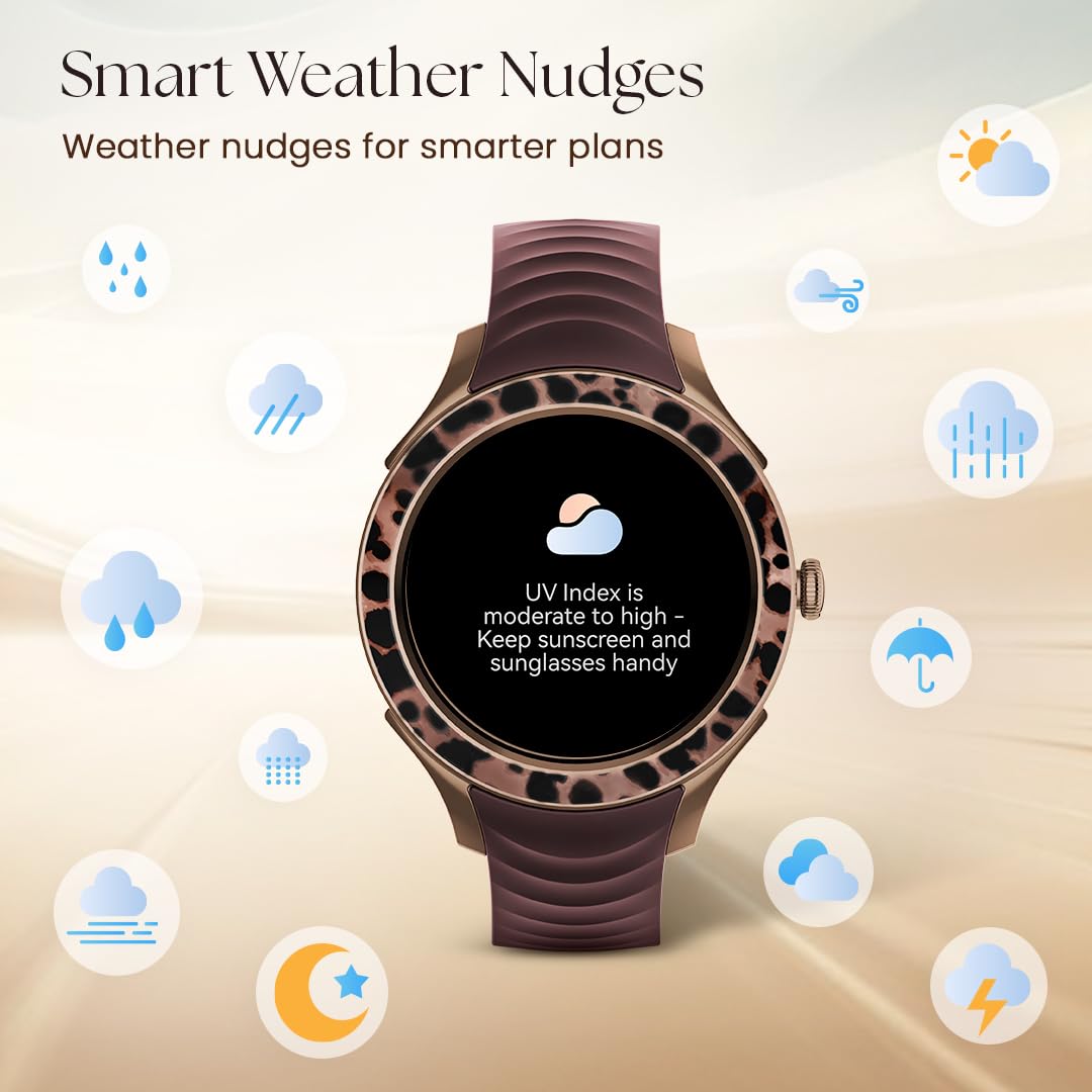 Fastrack Ella Women Smart Watch with 1.2" inch AMOLED Display,Patterned Bezel,AI Watchface & AI Chat,Functional Crown,24/7 Health Suite,BT Calling,SpO2,HRM,IP68, Multiple Menu Styles,Games- Dark Wine