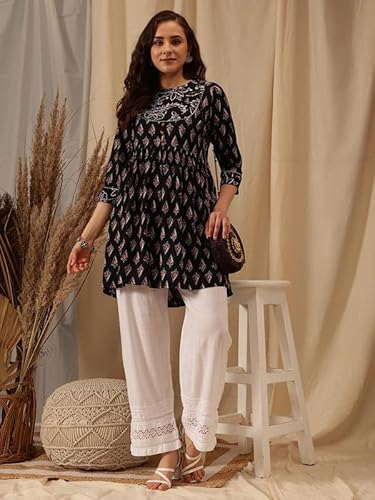 Ada Lucknowi Chikankari Hand Embroidered Cotton Linen Straight Pant Palazzo for Women A711181 White (2XL)
