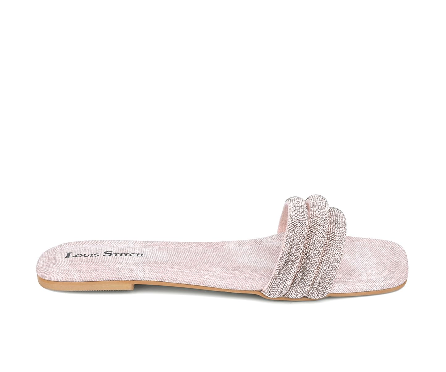 LOUIS STITCH Women’s Fashion Flat Slip-On Sandals | Open Toe Shiny Strap Flat Slipper for Ladies, Comfortable All day Wear Slipper | LDSL-GLST