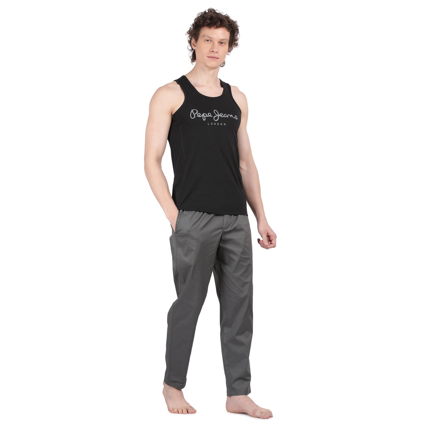 Pepe Jeans Men's Solid Woven Pyjama - Grey - Large