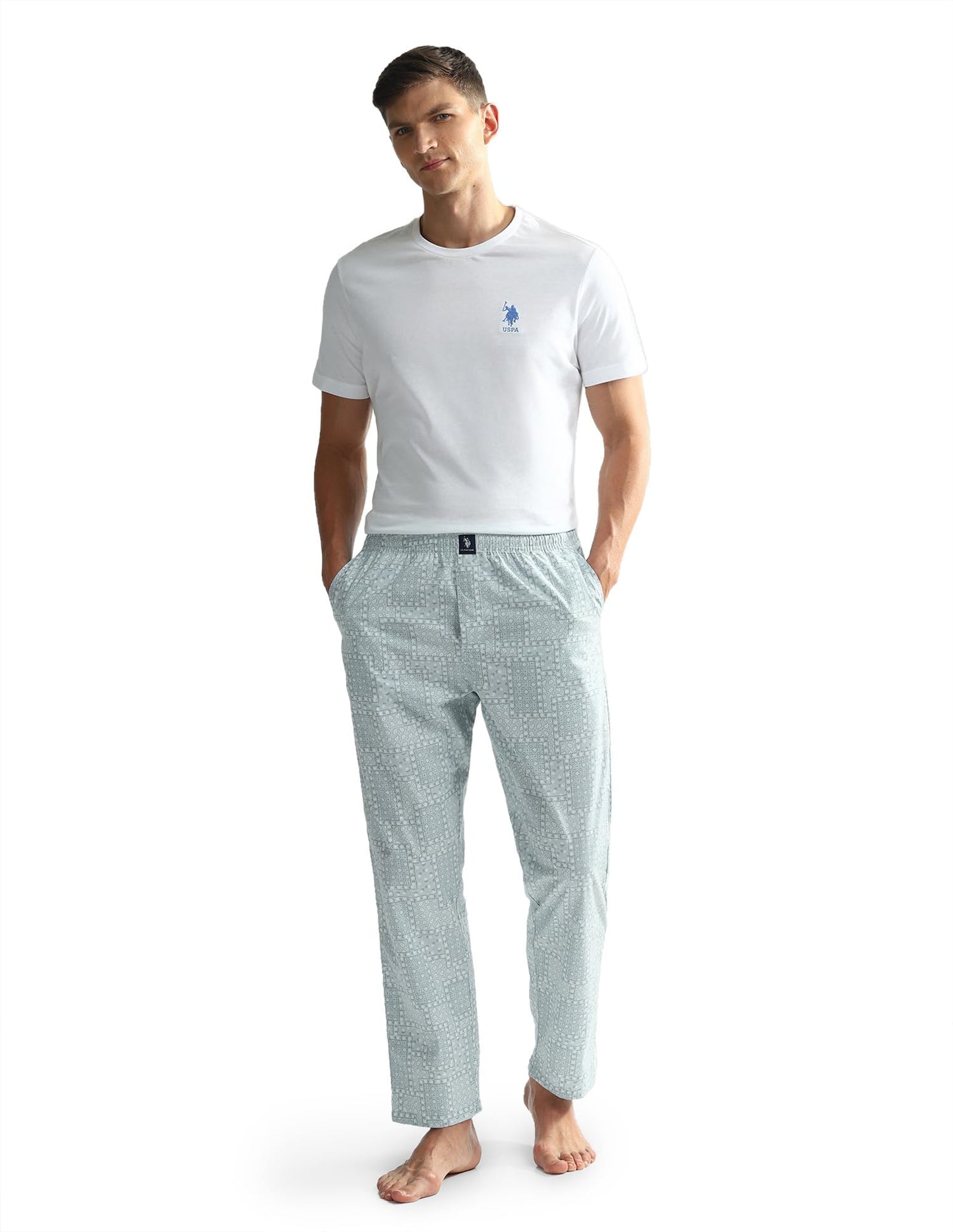 U.S. POLO ASSN.. Mens OELP7 Mid Rise Printed Lounge Track Pants(OELP7-PR_Sterling Blue_S)