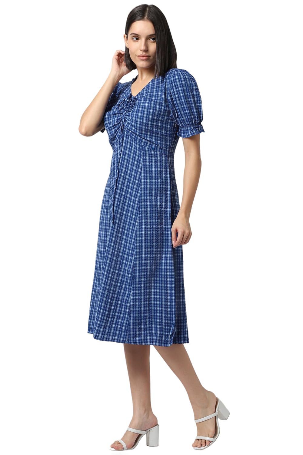 Van Heusen Women's Polycotton Modern Calf Length Dress (VWDRURGF517427_Blue