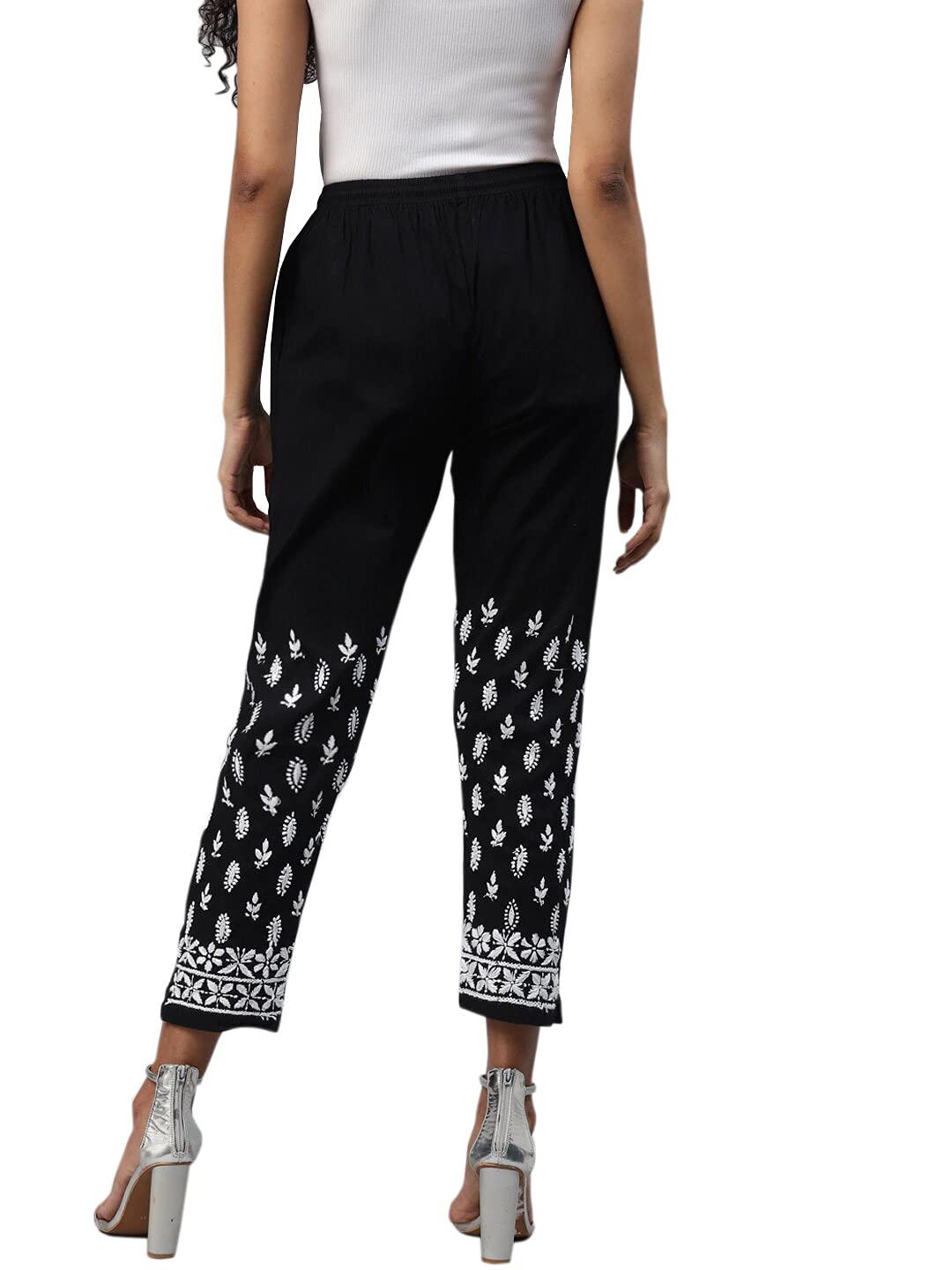 Ada Hand Embroidered Lucknow Chikankari Cotton Regular Fit Palazzo Pant For Women L711124 Black
