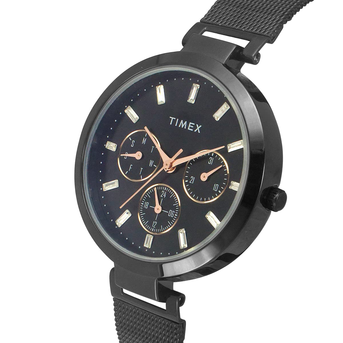 TIMEX Analog Watch for Women with Black Round Dial & Black Stainless Steel Bracelet Band Water Resistant Women's Wrist Watches - TW000X243