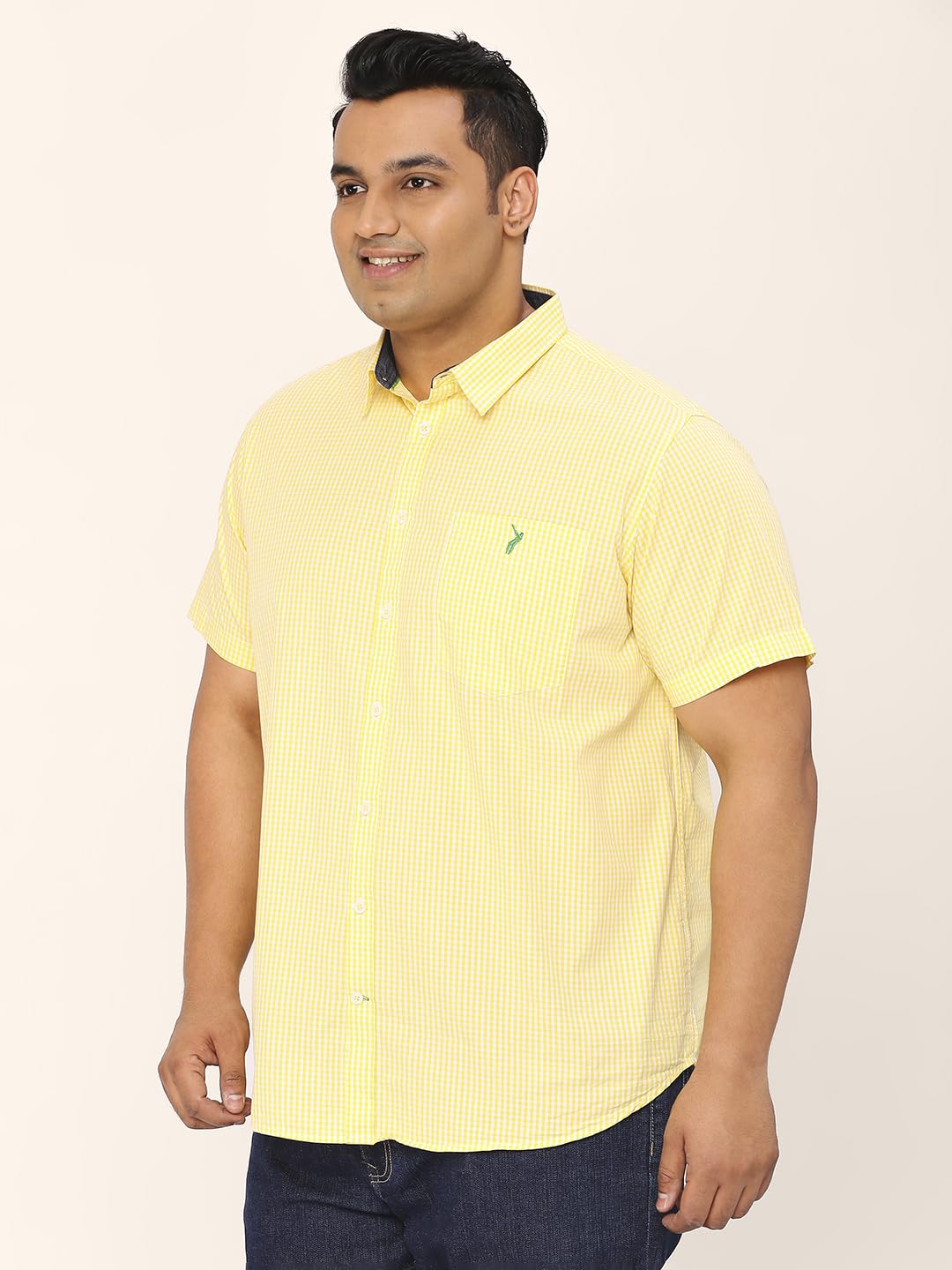 Thomas Scott Mens | Half Sleeve | Checks | Regular Fit Plus Size | 100% Cotton | Spread Collar | Casual Shirts (Available in Plus Size) (Yellow_5XL)