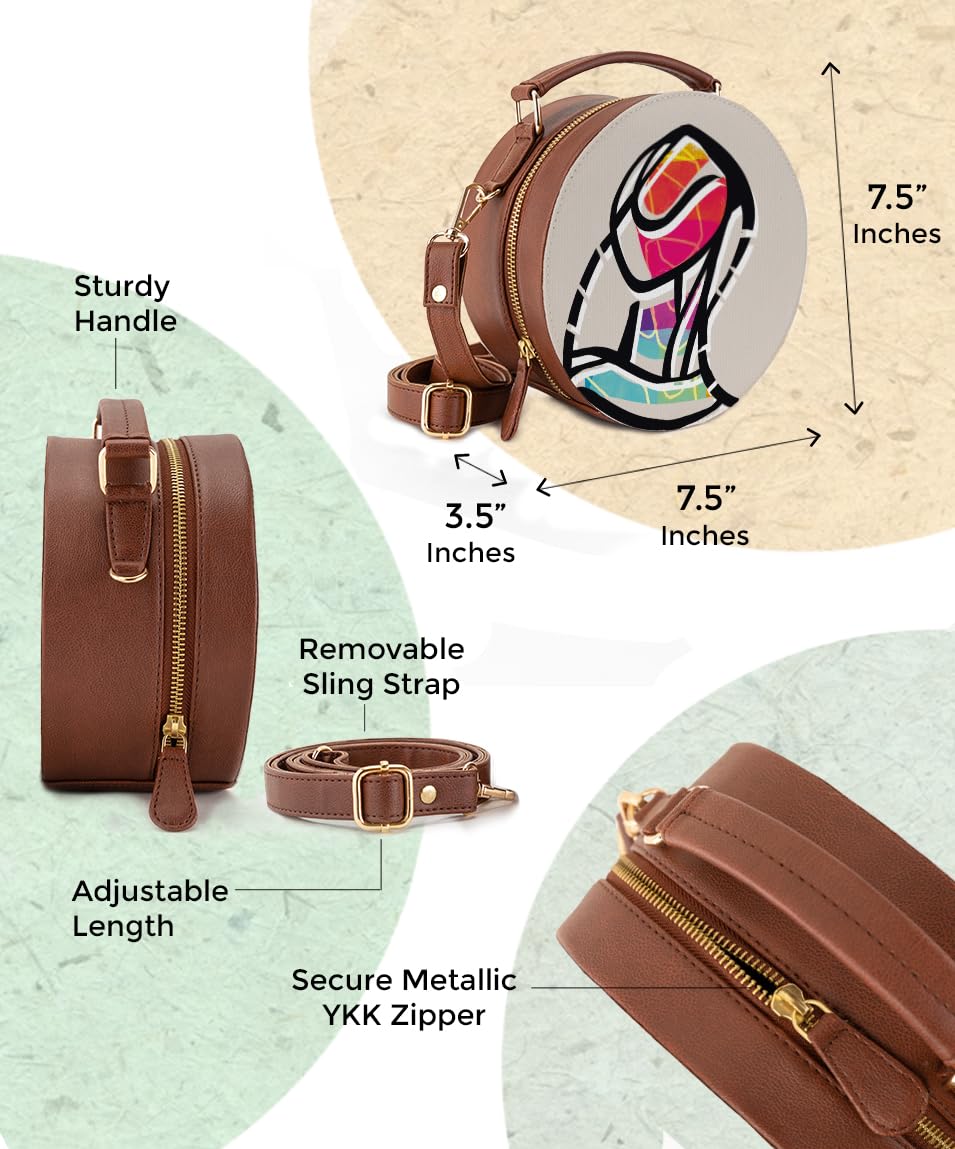 Kalankit Round Sling For Women | Girls Crossbody Bags | Side Bags With Adjustable Strap | Travel Box Sling Bags | Colourful Human